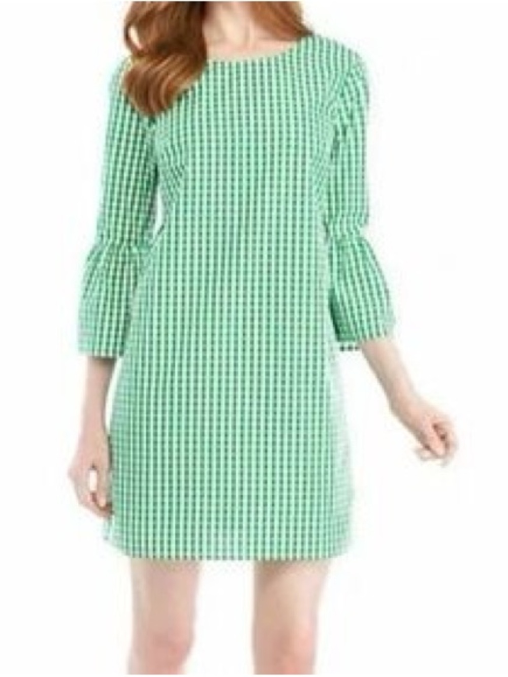 crown & ivy Mint Green Gingham Bell-Sleeve Mini Dress